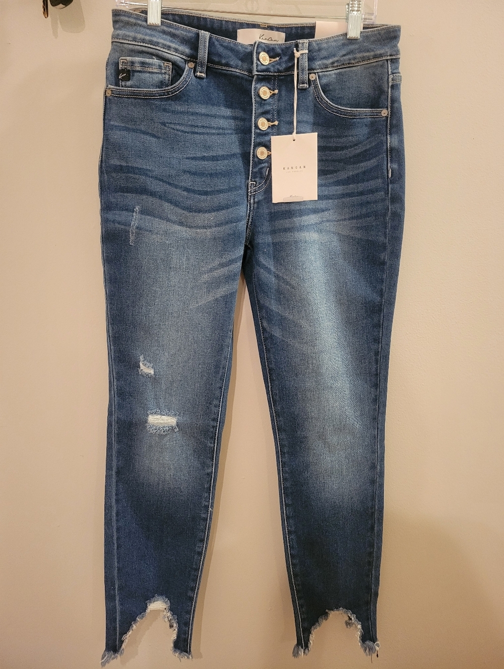 KanCan Medium Blue High-Rise Ankel Skinny Jeans with Button-Fly